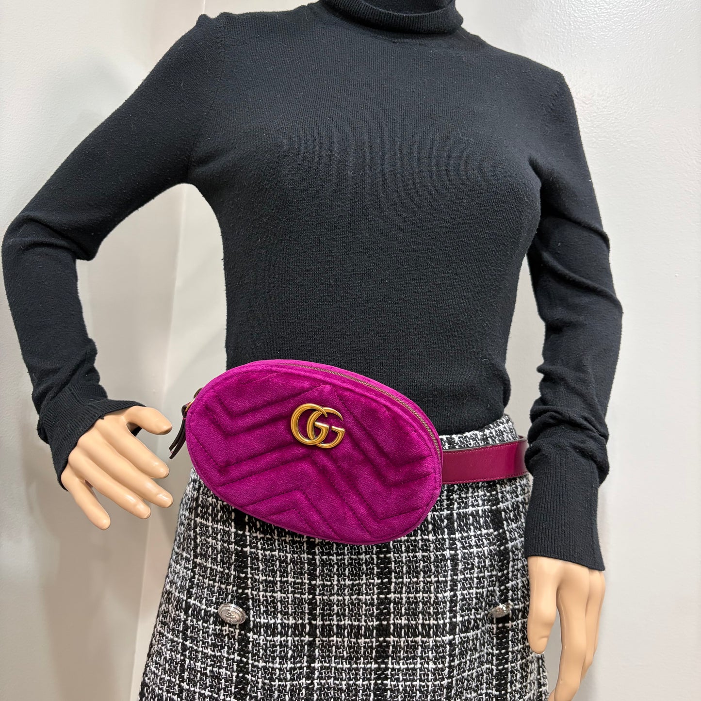 8893 GUCCI Purple GG Marmont Belt Bag Matelasse Velvet MSRP $980