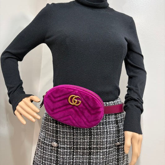 8893 GUCCI Purple GG Marmont Belt Bag Matelasse Velvet MSRP $980