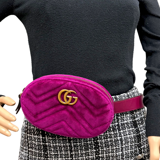 #8893 GUCCI GG Marmont Purple Velvet Matelassé Chevron Belt Bag MSRP $980