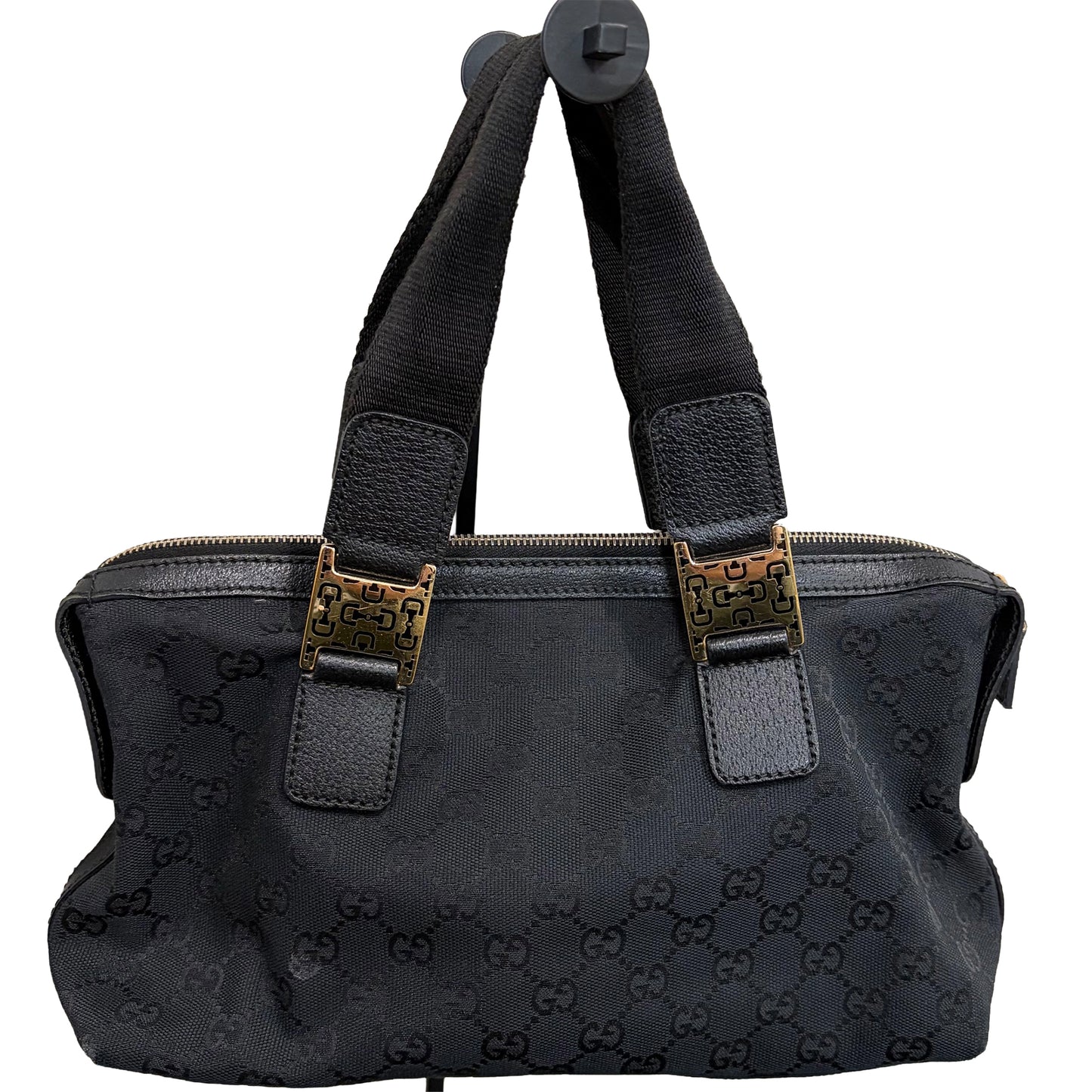 #8226 GUCCI Black GG Canvas Horsebit Bag