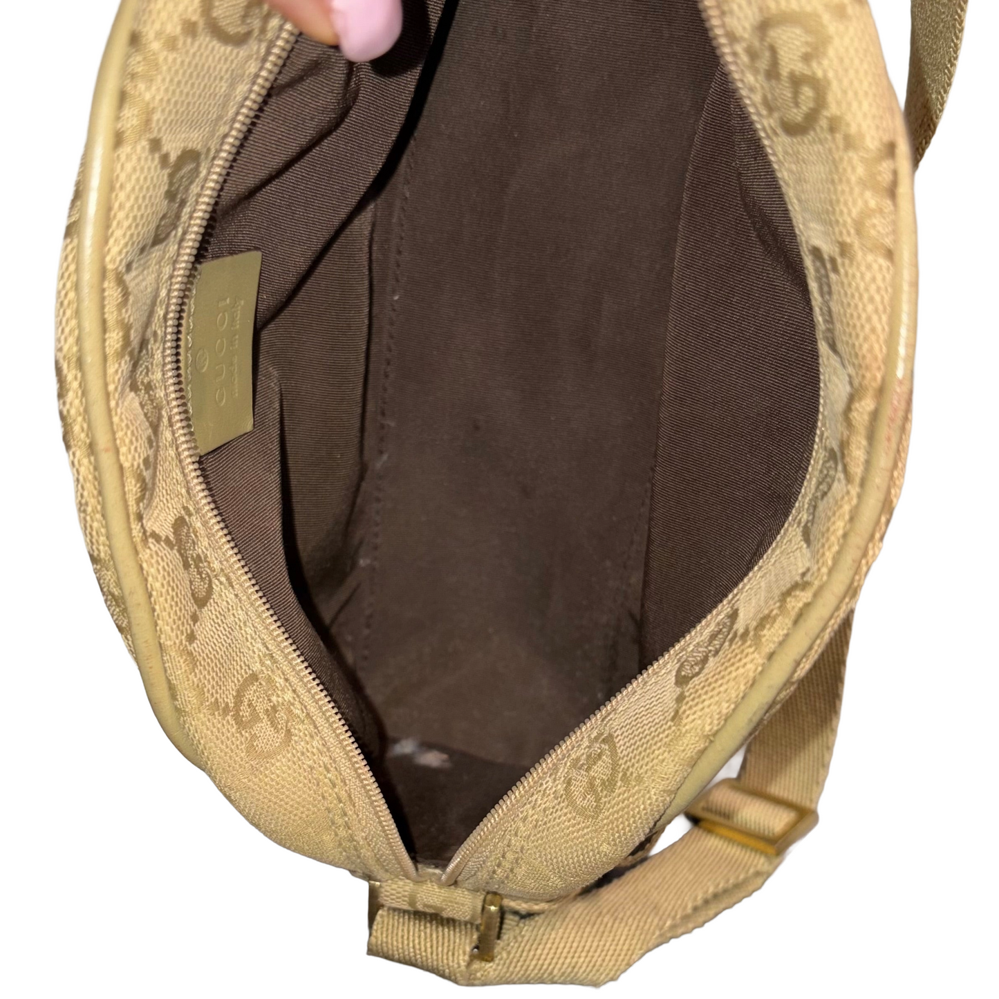 #8208 GUCCI Brown/Green Canvas Shoulder Bag