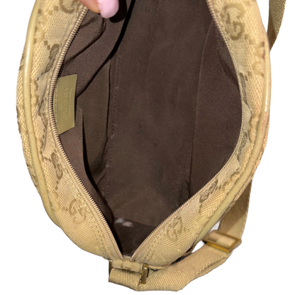 #8208 GUCCI Brown/Green Canvas Shoulder Bag