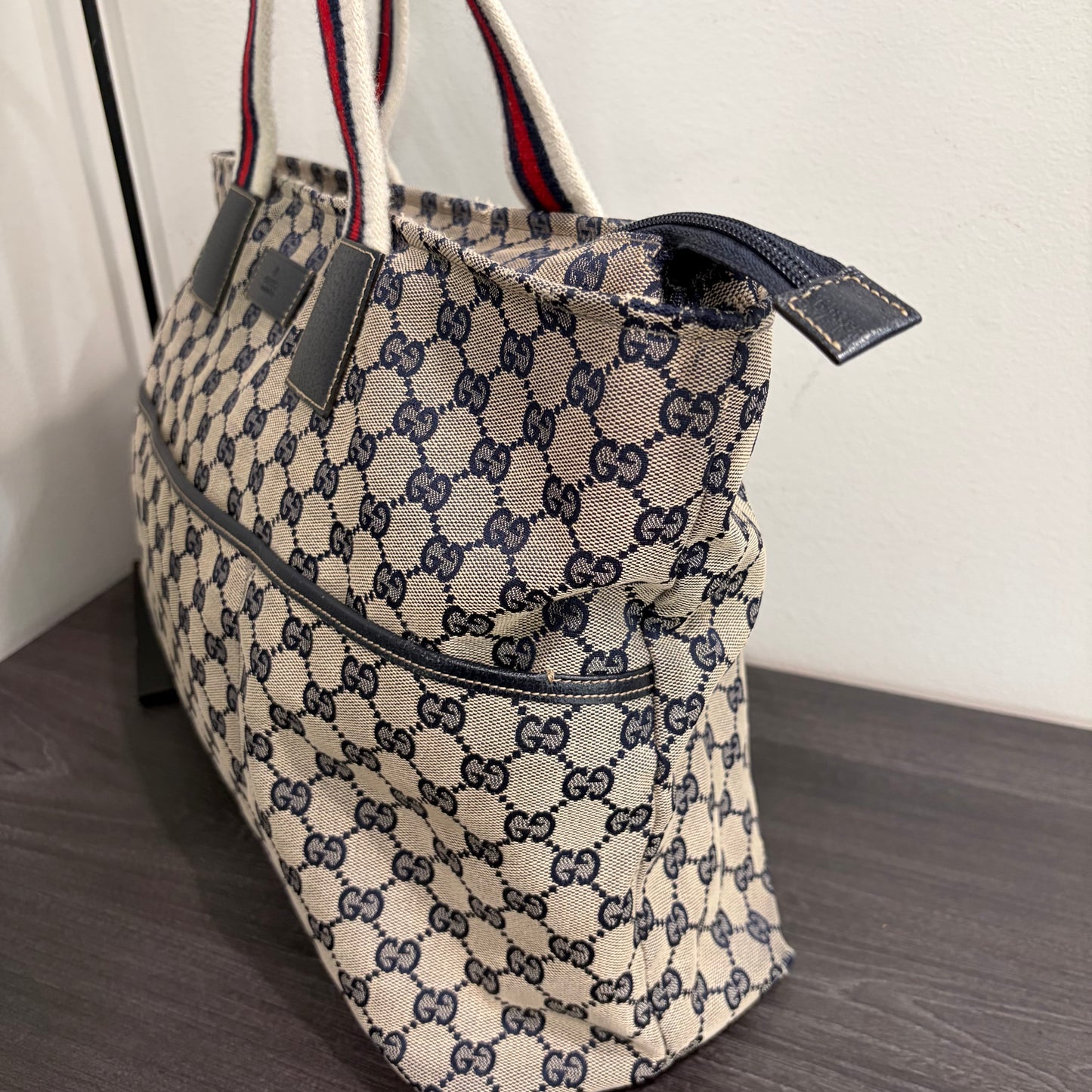 #3204 GUCCI Navy Canvas Large Tote