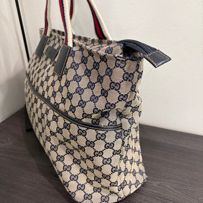 #3204 GUCCI Navy Canvas Large Tote