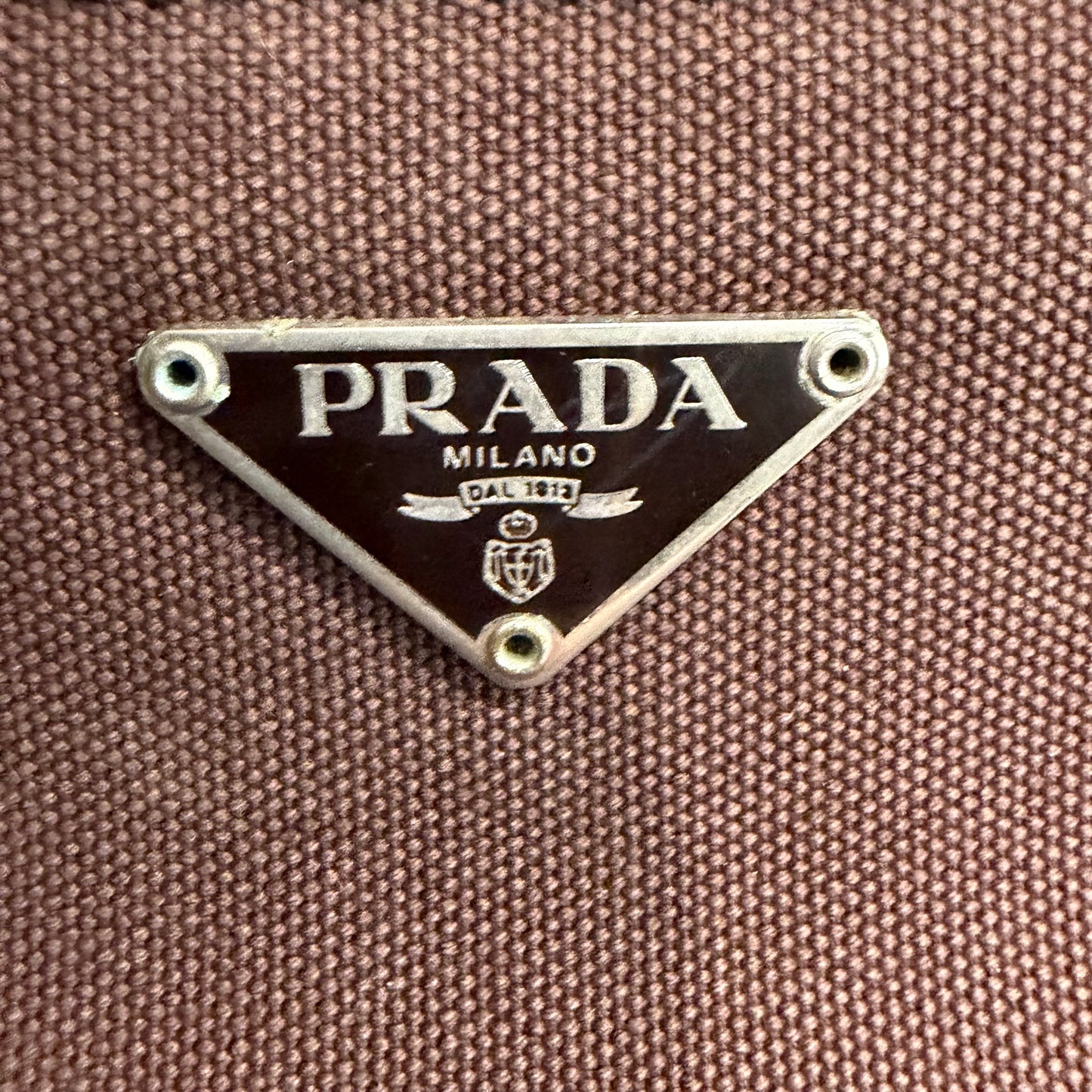 8853 PRADA Brown Canvas and Ostrich Handbag