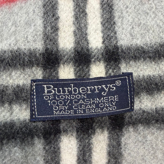 #8268 Vintage BURBERRY Gray Check 100% Cashmere Scarf Stole