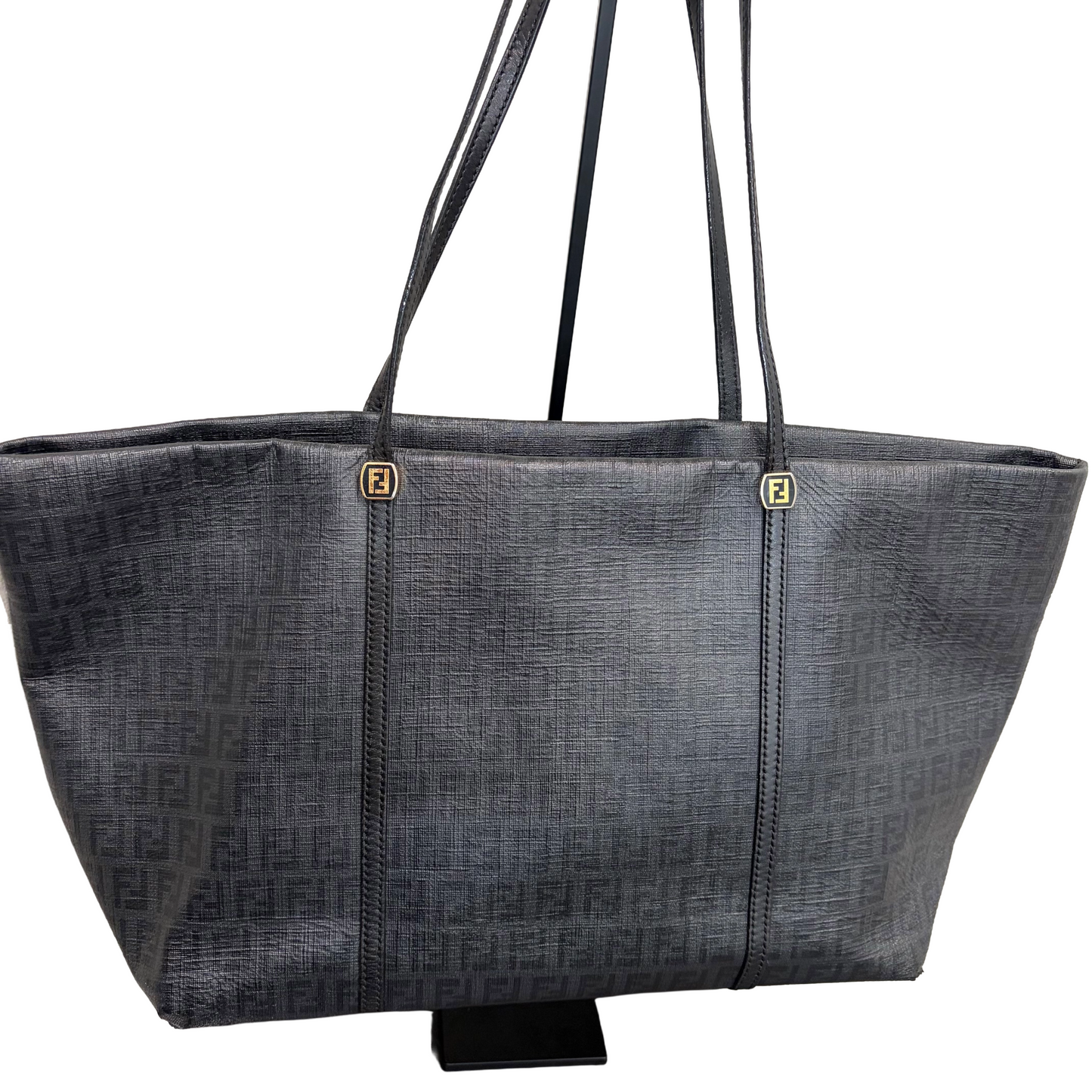 #9107 FENDI Charcoal Zuchinno Coated Canvas and Leather Roll Tote