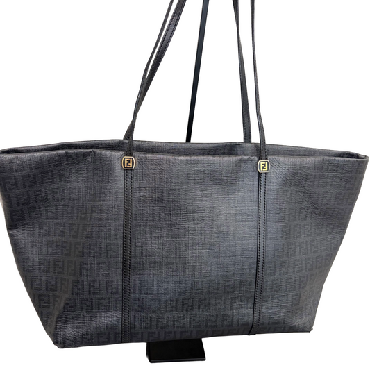 #9107 FENDI Charcoal Zuchinno Coated Canvas and Leather Roll Tote