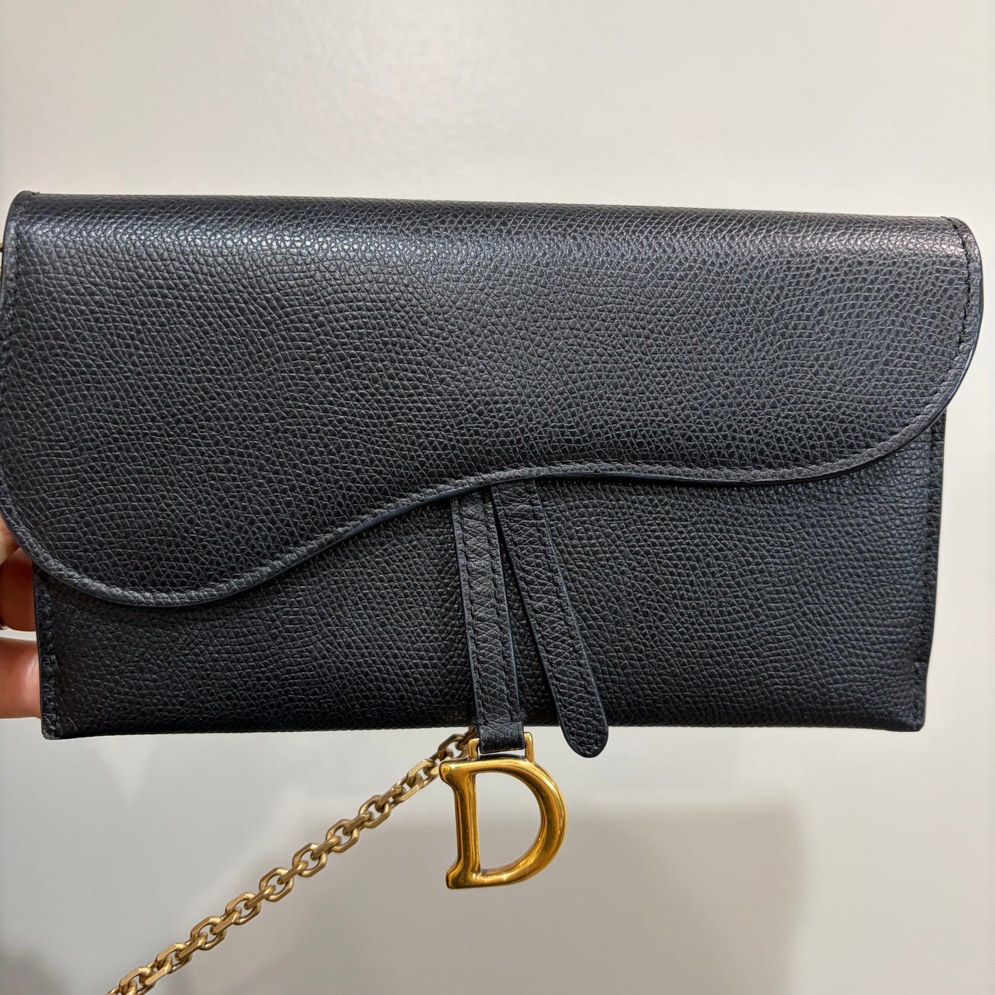 8903 DIOR Black Saddle Long Wallet with Chain MSRP $1,750