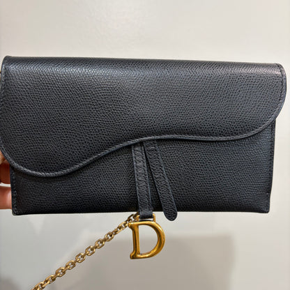 8903 DIOR Black Saddle Long Wallet with Chain MSRP $1,750