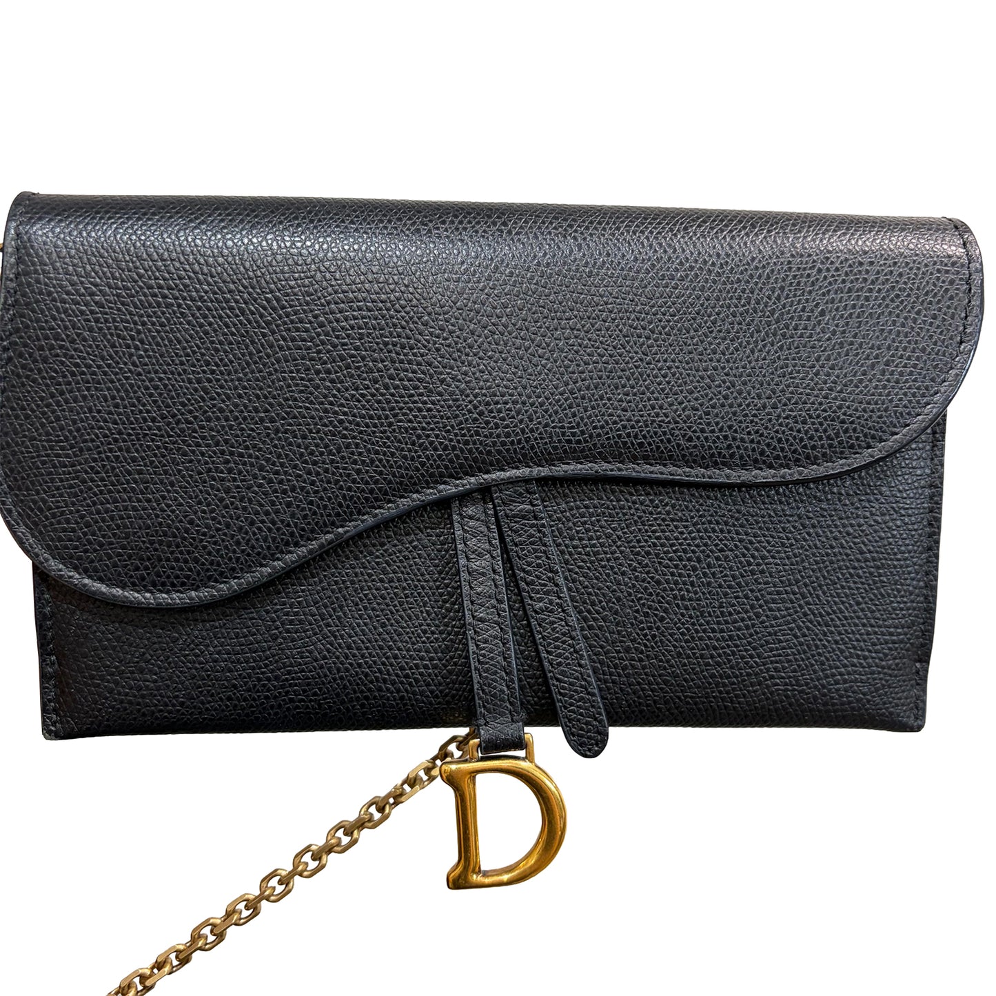 1129 DIOR Black Chèvre Leather Saddle Long Wallet with Chain