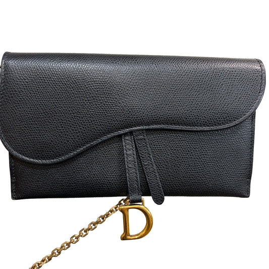 8903 DIOR Black Chèvre Leather Saddle Long Wallet with Chain MSRP $1,750