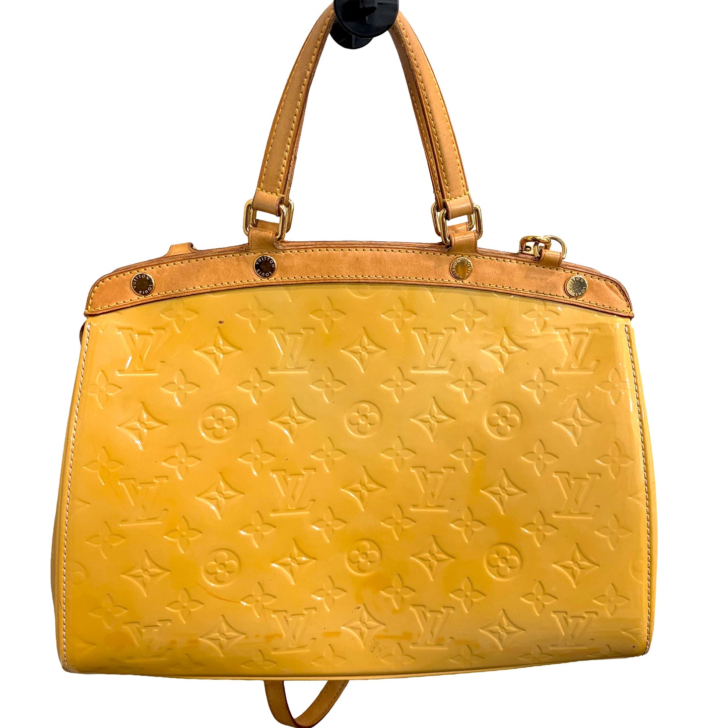 #9115 LOUIS VUITTON Yellow Vernis Brea MM with Original Vachetta Strap