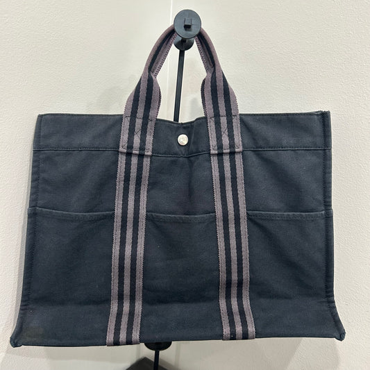 1066 HERMÈS Toile Fourre-Tout MM Tote Blue