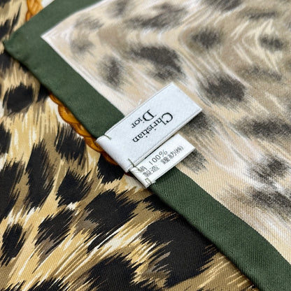 SOLD! Christian Dior Green Leopard Print Silk Scarf