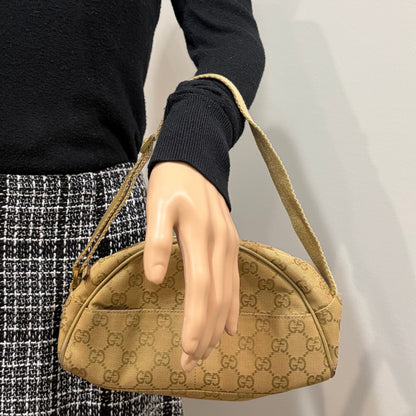 #8208 GUCCI Brown/Green Canvas Shoulder Bag