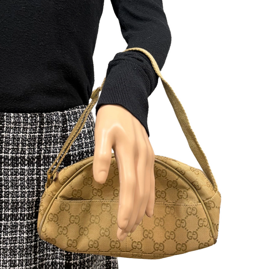 #8208 GUCCI Brown/Green Canvas Shoulder Bag