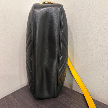 #1182 GUCCI GG Marmont Black Leather Matelassé Chevron Crossbody Bag