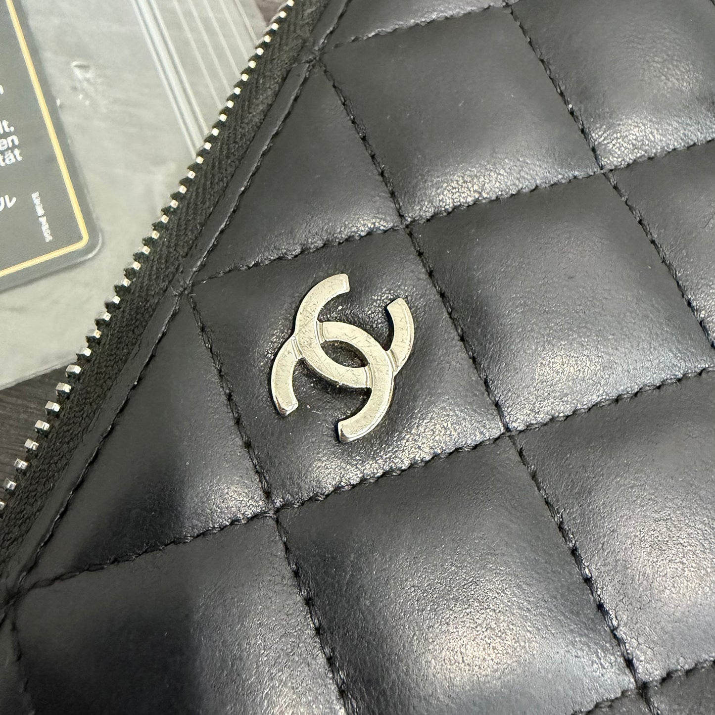 #3236 CHANEL 2018-2019 Black Lambskin Leather Matelasse Zip Wallet