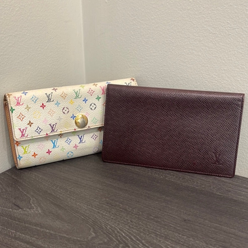 SOLD! Set of 2 Louis Vuitton Monogram Wallet & Epi Leather Card Holder