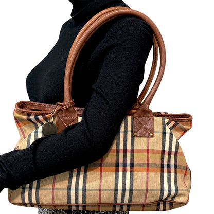 8809 BURBERRY Check Canvas Shoulder Tote
