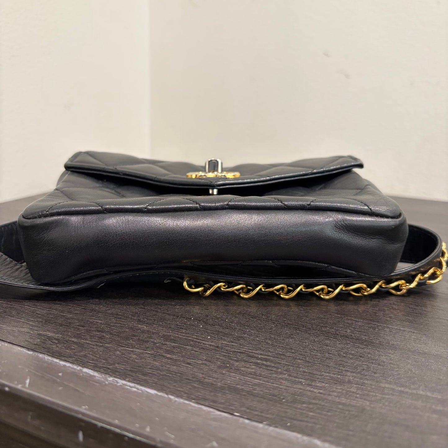 #1102 CHANEL Vintage Black Lambskin Belt Bag