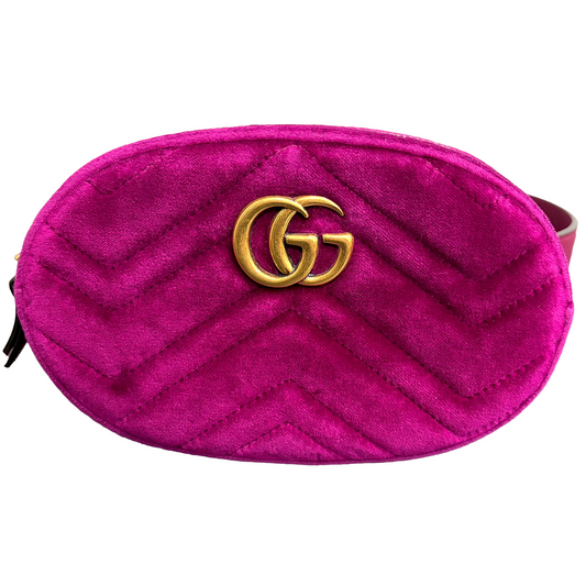 #8893 GUCCI GG Marmont Purple Velvet Matelassé Chevron Belt Bag MSRP $980 (Bum Bag)
