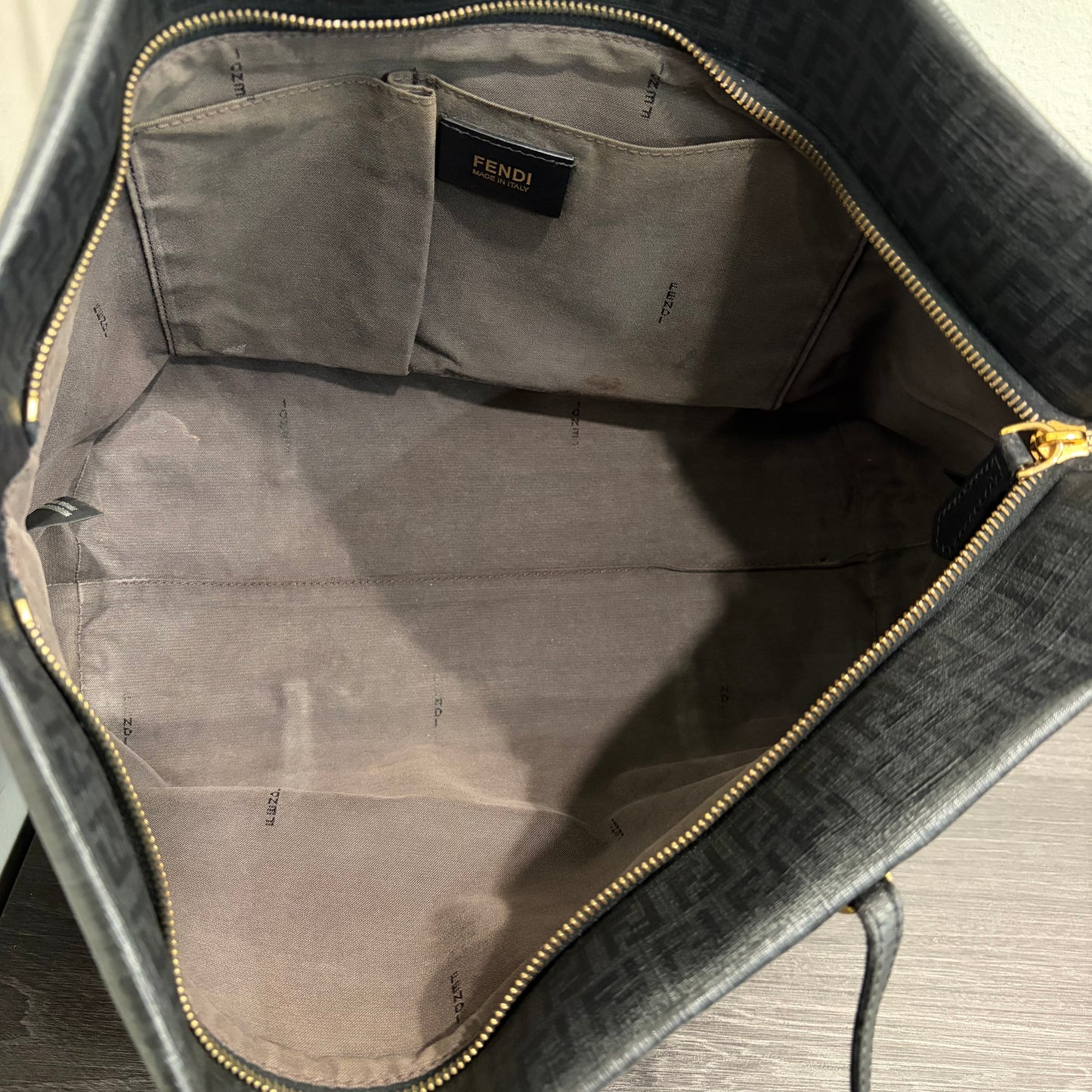 #9107 FENDI Charcoal Zuchinno Coated Canvas and Leather Roll Tote