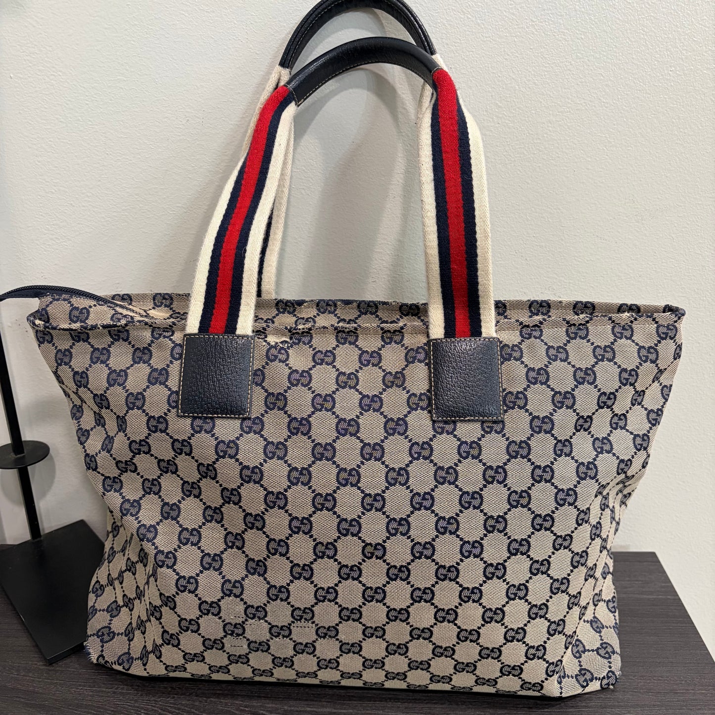 #3204 GUCCI Navy Canvas Large Tote