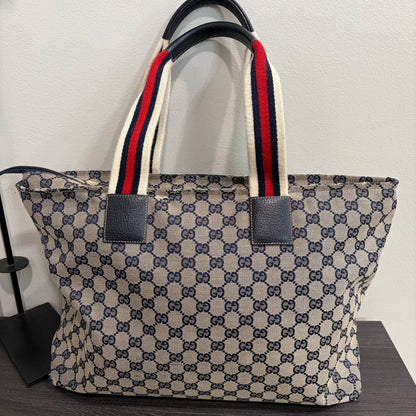 #3204 GUCCI Navy Canvas Large Tote