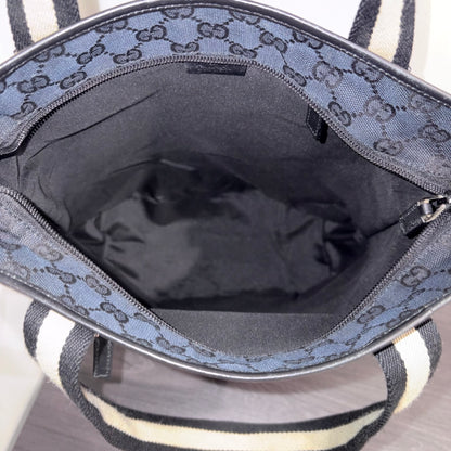 #8200 GUCCI Black GG Canvas Leather Web Tote