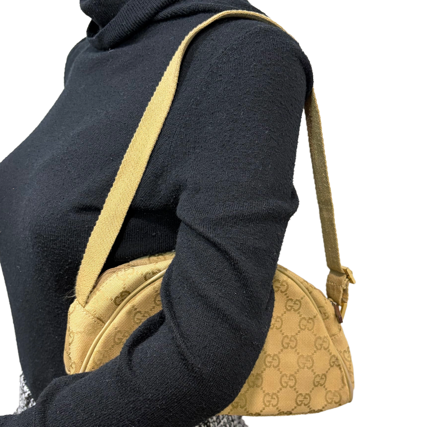 #8208 GUCCI Brown/Green Canvas Shoulder Bag