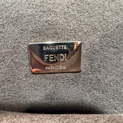 #1117 FENDI Fur-Trimmed Micro Leather Buggie Baguette Bag