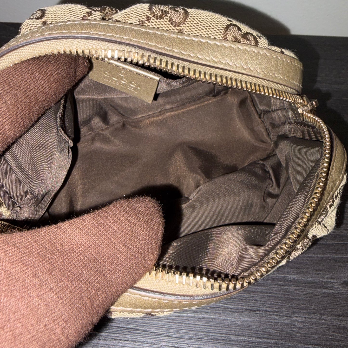 8830 GUCCI GG Canvas Cosmetic Pouch with Bamboo Accent