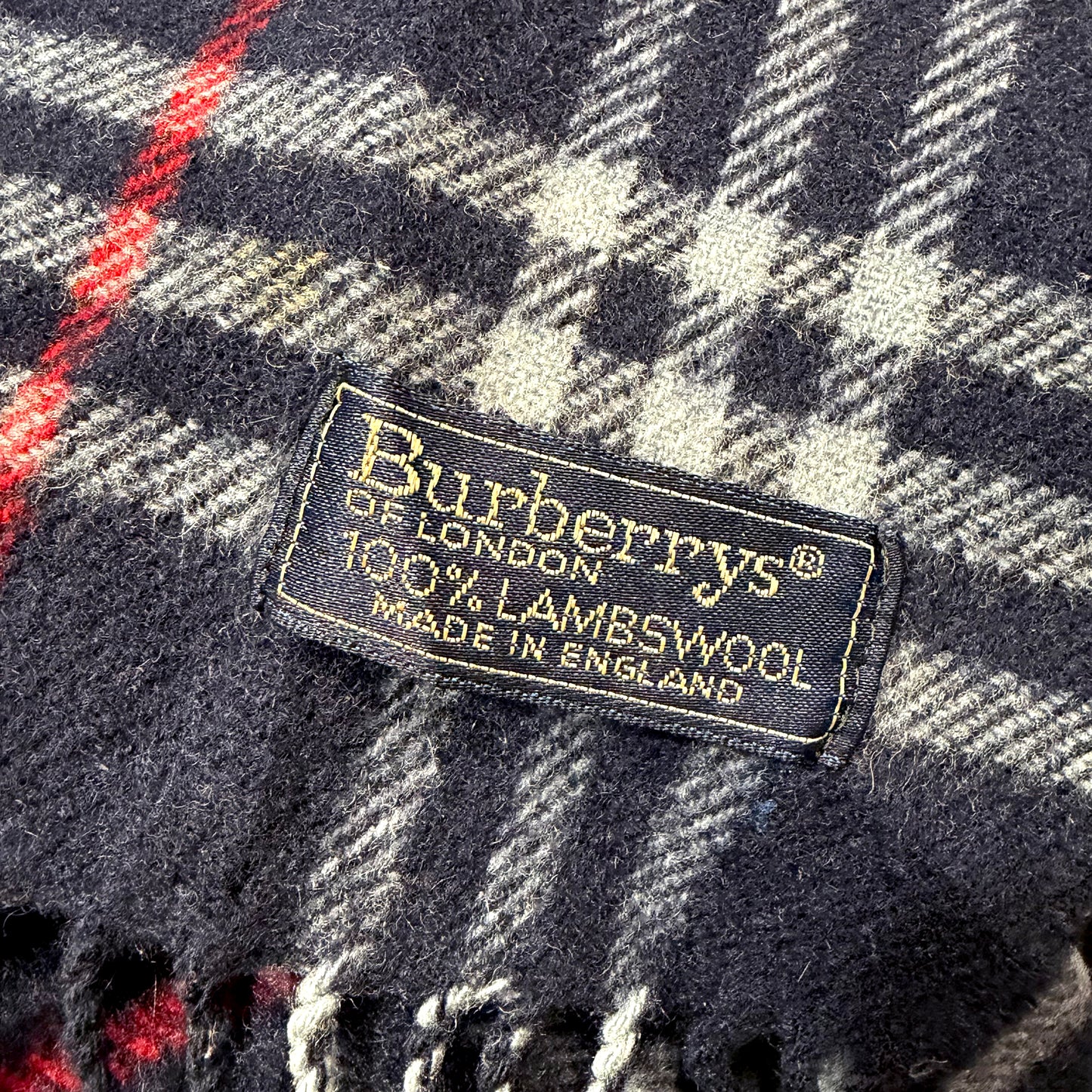 #8270 Vintage BURBERRY Blue Check 100% Lambswool Scarf Stole