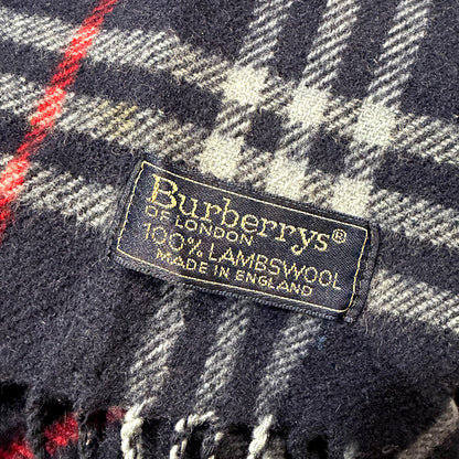 #8270 Vintage BURBERRY Blue Check 100% Lambswool Scarf Stole