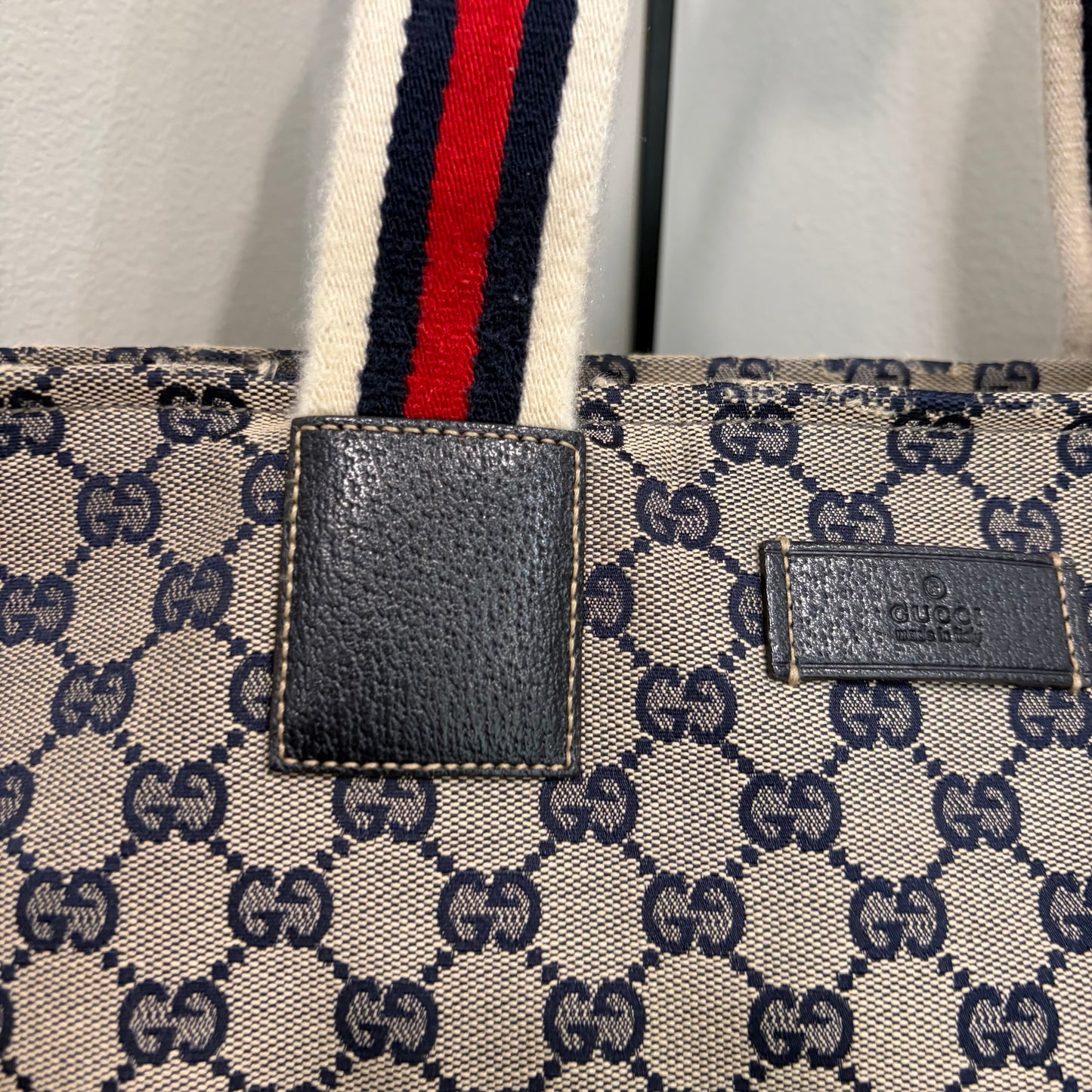 #3204 GUCCI Navy Canvas Large Tote