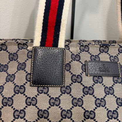 #3204 GUCCI Navy Canvas Large Tote