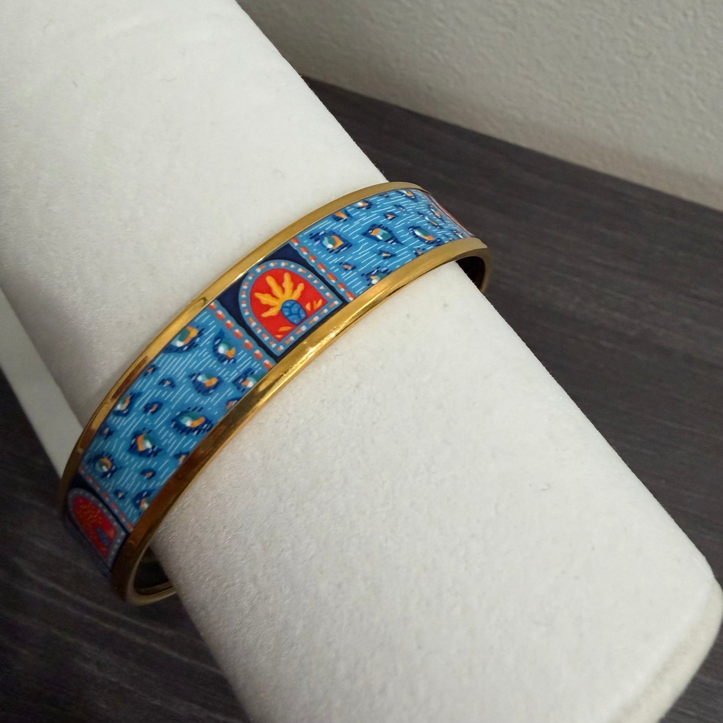 #1118 HERMES Les Leopards Wide Enamel Bangle