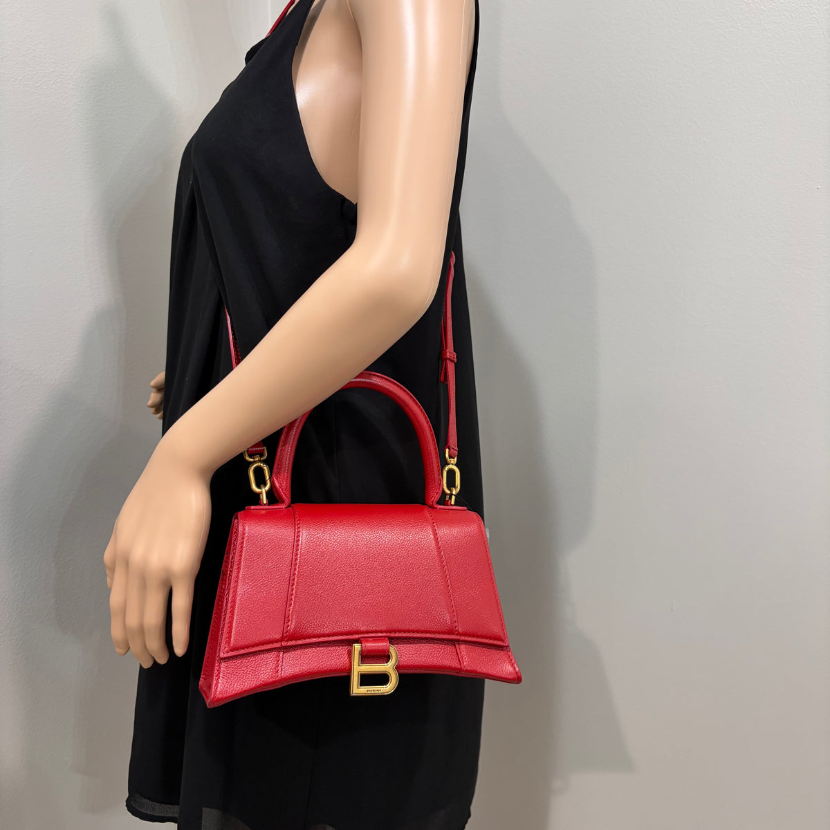 BALENCIAGA Red Hour Glass Top Handle Bag