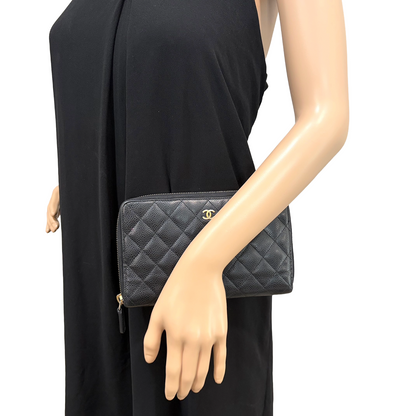 #3235 CHANEL Black Caviar Leather Matelasse Zip Wallet 2014-2015