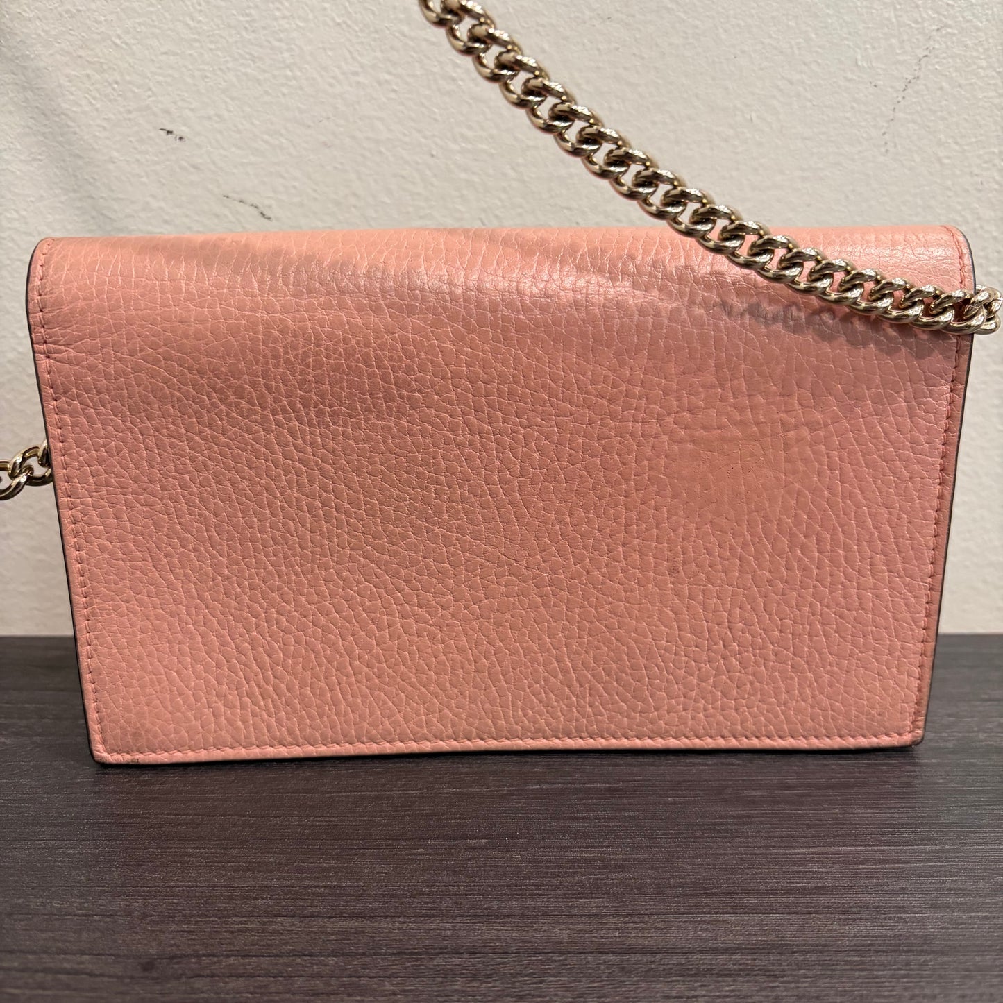 #9106 GUCCI Interlocking G Pink Leather Wallet on Chain