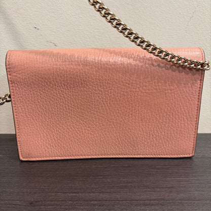 #9106 GUCCI Interlocking G Pink Leather Wallet on Chain