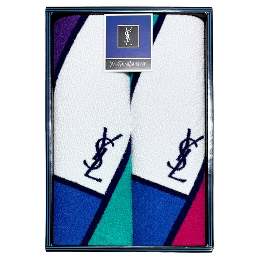 #1470 YVES SAINT LAURENT YSL Vintage Set of 2 100% Cotton Bath Hand Towels