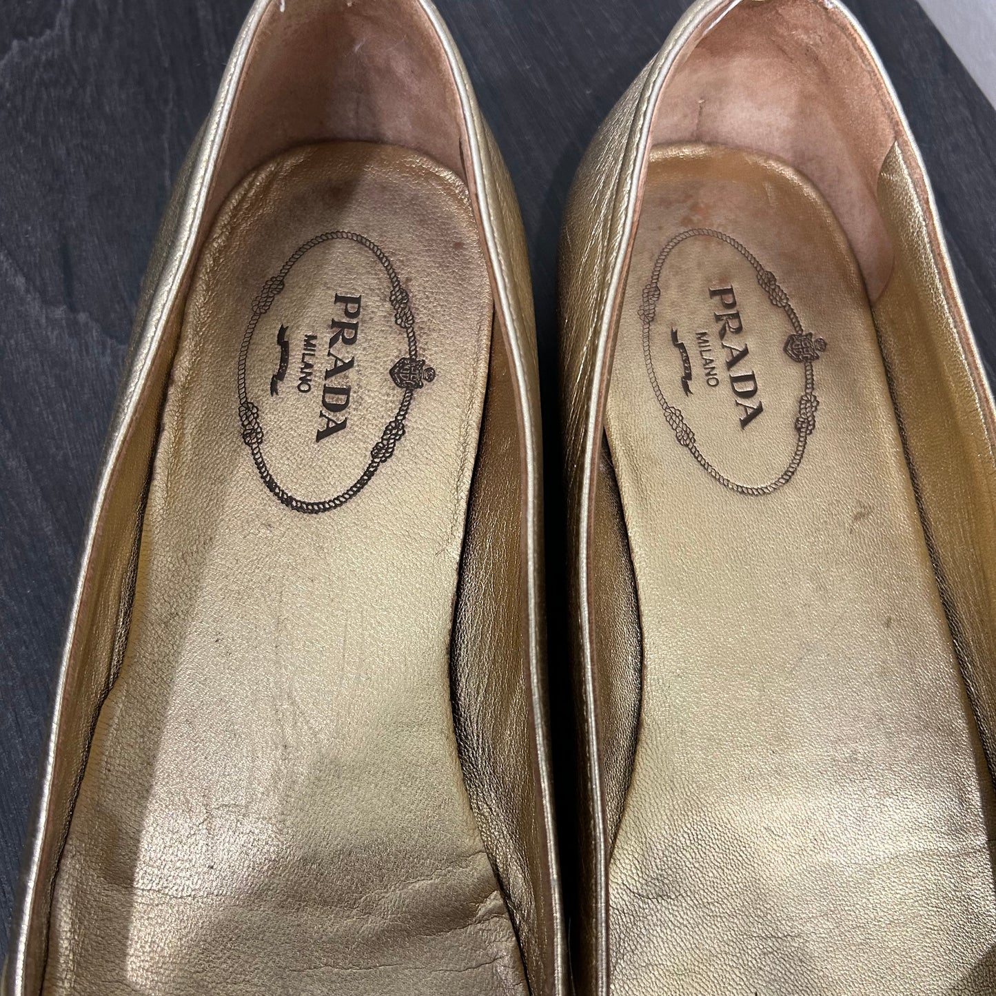 CLEARANCE Prada Metallic Flats size 35