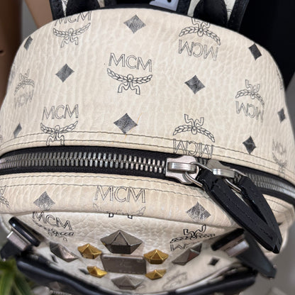 #1122 MCM White Visetos Hermosa Backpack w/ Removable Pouch