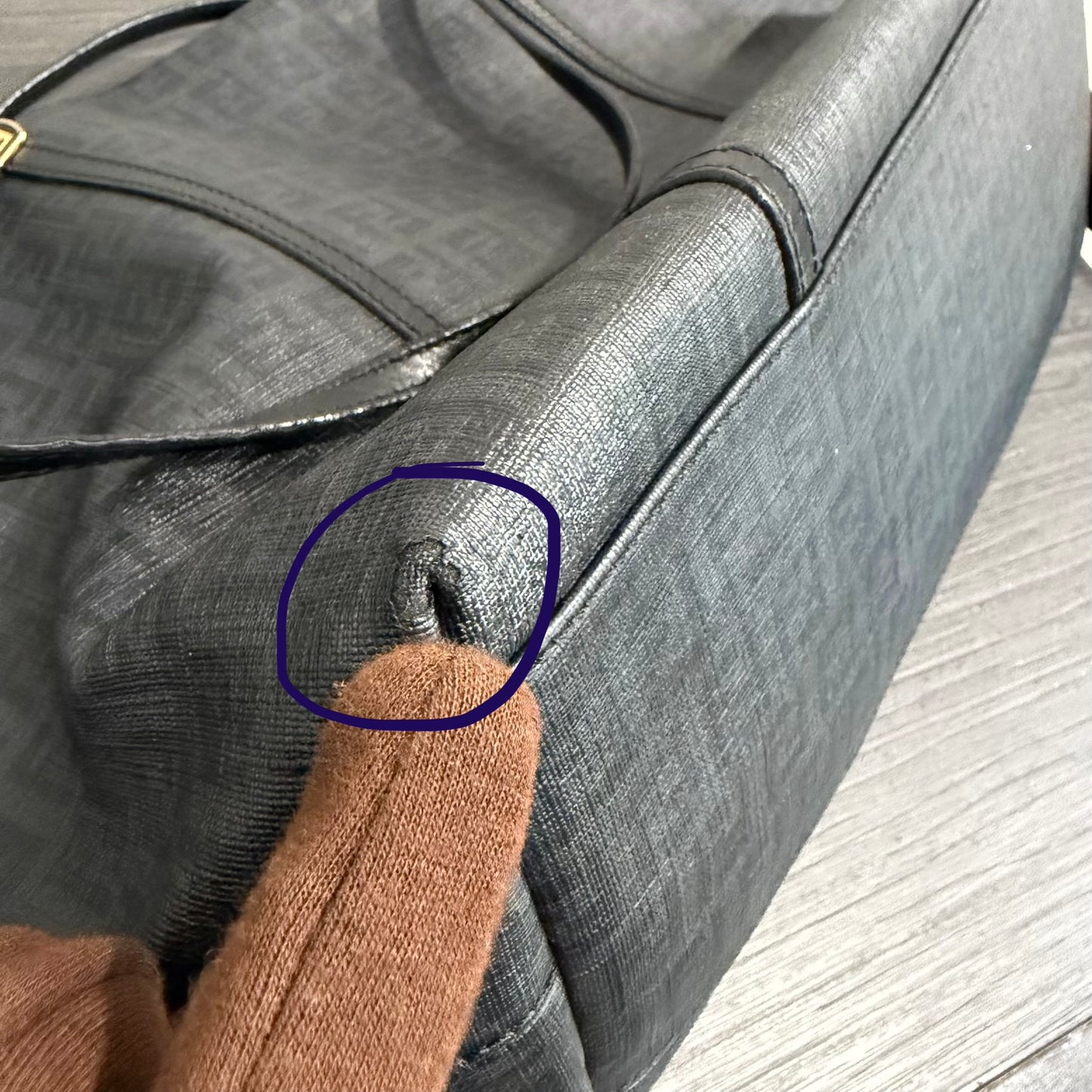 #9107 FENDI Charcoal Zuchinno Coated Canvas and Leather Roll Tote