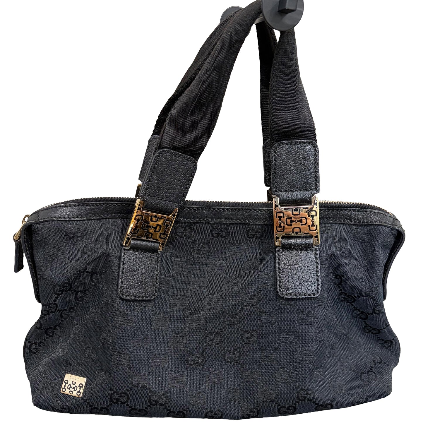 #8226 GUCCI Black GG Canvas Horsebit Bag