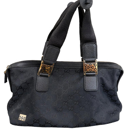 #8226 GUCCI Black GG Canvas Horsebit Bag