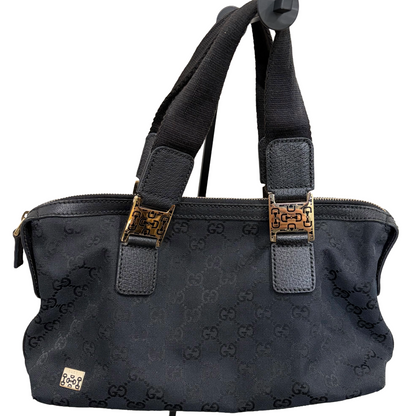 #8226 GUCCI Black GG Canvas Horsebit Bag
